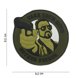 Gumová nášivka 101 Inc nápis Take your hit - olivová