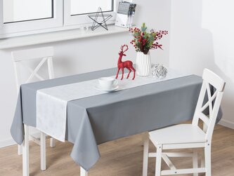 Vánoční ubrus - běhoun na stůl SPARK stříbrný potisk bílá 35x140 cm Mybesthome