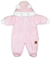 Zimní kojenecká kombinéza s kapucí Bear Club, růžový; 56 (1-2m)