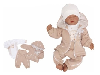 Z&Z 3-dílná tepláková soupravička, mikinka, tepláčky, bodýčko, Zajíček - béžový, vel. 62; 62 (2-3m)