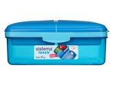 Sistema® Lunch™ Krabička Quaddie 1,5 l se 3 výklopnými přihrádkami ve víku a s lahví na pití, modrá