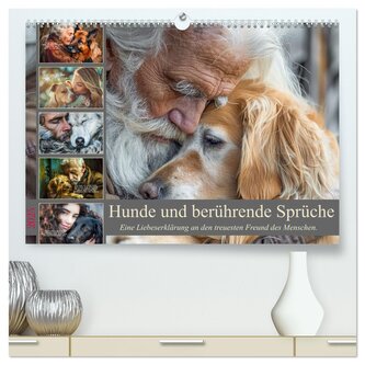 Hunde und berührende Sprüche (hochwertiger Premium Wandkalender 2025 DIN A2 quer), Kunstdruck in Hochglanz