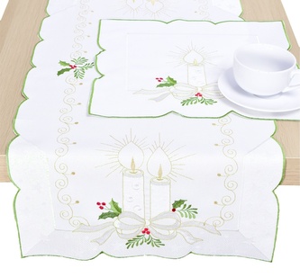 Ubrus Vánoční, Bílo zlatá svíce a jmelí, bílý 35 x 35 cm
