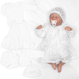 Luxusní pletená sada pro holčičku na křtiny a oslavu 4D design - bílá, vel. 74; 74 (6-9m)