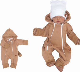Z&Z Dětský teplákový dvouvrstvý rostoucí overálek s kapucí, cappuccino, vel. 80; 80 (9-12m)