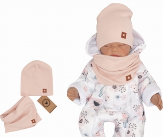 Z&Z Dvouvrstvá žebrovaná čepička + nákrčník, růžová, vel. 80/86; 80/86 (12-18m)
