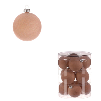 Kulaté sametové ozdoby - pr. 5 cm, barva cappuccino, cena za balení (12 ks).