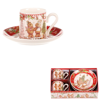 Hrnečky s podšálky - porcelán, dárkový set po 2 kusech, vánoční Hrnečky s podšálky - porcelán, dárkový set po 2 kusech, vánoční