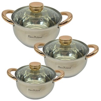 HOME ELEMENTS-HR sada nerezového nádobí 6 dílná, lesklá s měděnými úchyty