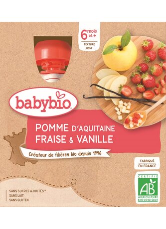 BABYBIO jablko jahoda vanilka 4x90 g