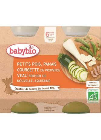 BABYBIO hrášek pastinák cuketa telecí maso 2x200 g