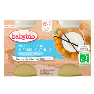 BABYBIO Brassé z ovčího mléka mirabelky vanilka 2x130 g - NOVINKA 2021