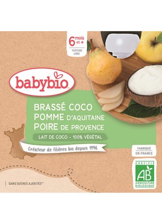 BABYBIO svačinka s kokosovým mlékem - jablko a hruška 4x85 g