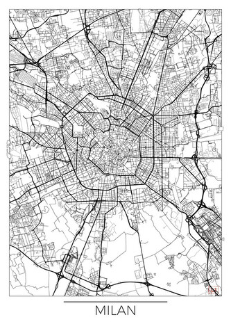 Mapa Milan, Hubert Roguski, 30 × 40 cm