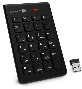 CONNECT IT NumCALC bezdrátová numerická klávesnice,  (+ 1x AAA baterie zdarma), ČERNÁ