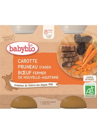BABYBIO mrkev a suš. švestky s hovězím masem 2x200 g