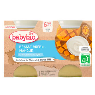 BABYBIO Brassé z ovčího mléka mango 2x130 g - NOVINKA 2021