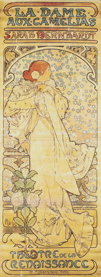 Obrazová reprodukce "La Dame aux Camélias", with Sarah Bernhardt, Alphonse Marie Mucha, 21.9 × 60 cm