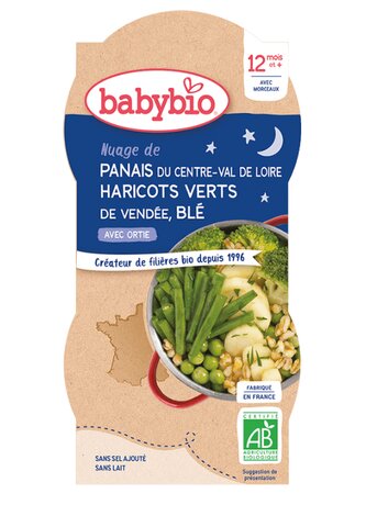 BABYBIO pastinák, zelené fazolky, pšenice a špetka kopřivy 2x200g