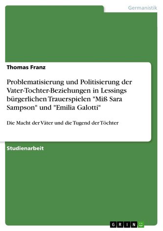 Problematisierung und Politisierung der Vater-Tochter-Beziehungen in Lessings bürgerlichen Trauerspielen "Miß Sara Sampson" und Problematisierung und Politisierung der Vater-Tochter-Beziehungen in Lessings bürgerlichen Trauerspielen "Miß Sara Sampson" und