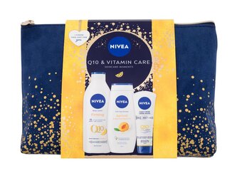 Nivea Q10 tělové mléko Q10 Vitamin C Firming 400 ml + sprchový gel Apricot & Apricot Seed Oil 250 ml + krém na ruce Q10 Anti-Age 100 ml + kosmetická taštička