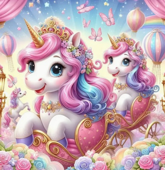 Diamantový obrázek na plátně 23 x 30 cm - Jednorožci v kočáře