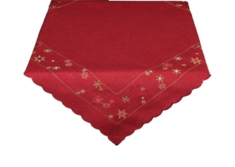 Ubrus Vánoční, Zlaté vločky a červené hvězdičky, červený 85 x 85 cm