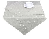 Ubrus Vánoční, Stříbrné vločky a stříbrno bílé hvězdičky, šedý 35 x 35 cm