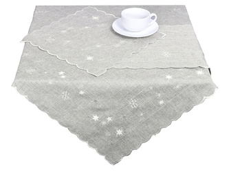 Ubrus Vánoční, Stříbrné vločky a stříbrno bílé hvězdičky, šedý 35 x 35 cm