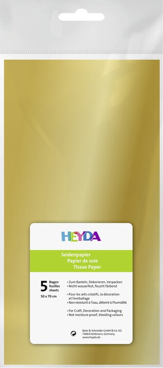 Hedvábný papír 50x70 cm - zlatý jednostranný, 5 listů