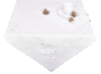 Ubrus Vánoční, Stříbrné vločky a bílé hvězdičky, bílý pr. 35 cm