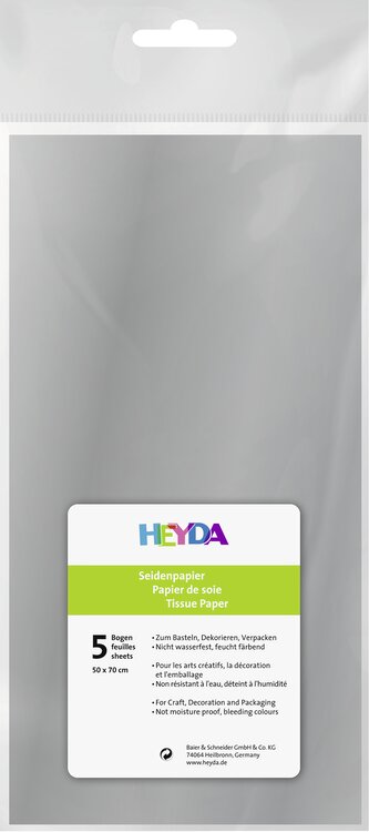 Hedvábný papír 50x70 cm - stříbrný jednostranný, 20 g/m2, 5 listů.