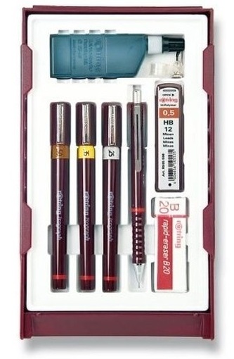 Sada technických per Isograph Rotring College Set 0,25, 0,35 a 0,5 mm a mikrotužka Tikky
