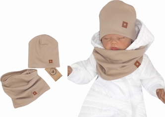 Z&Z Dvouvrstvá žebrovaná čepička + nákrčník, béžová, vel. 92/98; 92/98 (18-36m)