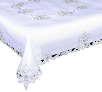 Ubrus vánoční, Vánoční hvězda stříbrná 18, bílá 35 x 160 cm