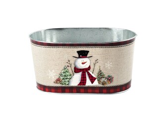 Květináč plechový 225x113mm oválný sněhulák, barevná