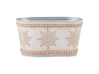 Květináč plechový 255x140x140mm oválný  vločka, bílá, krémová