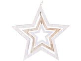 Závěs dřevo 400 mm, hvězda , přírodní, bílá