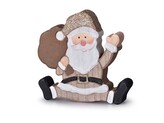 Dekorace dřevo 115x110mm Santa, přírodní s glitrem,  bílá, hnědá