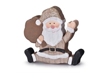 Dekorace dřevo 115x110mm Santa, přírodní s glitrem,  bílá, hnědá