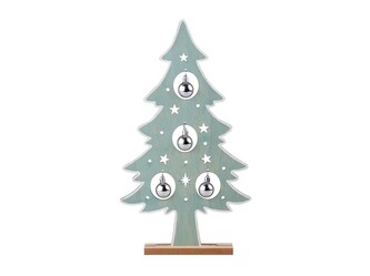 Dekorace dřevo 240x50x420mm,stromek na postavení s kouličkami, zelená, stříbrná