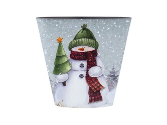 Květináč  plastový 210x130x197mm velkýs s vnitřní černou úpravou motiv sněhulák, barevná