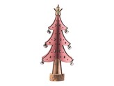 Dekorace dřevo 135x240mm,stromek na postavení s rolničkamii, růžová