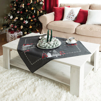 Vánoční ubrus na stůl VÁNOČNÍ LES šedá 85x85 cm Mybesthome