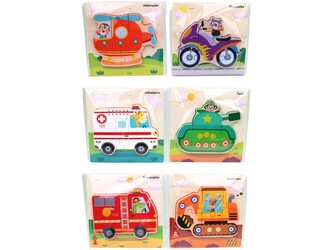 Dřevěné puzzle dopravní prostředky, 15 x 15 cm,cena za 1 kus