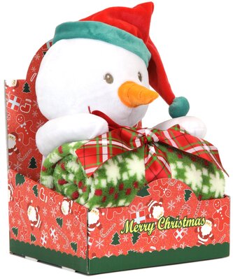 Vánoční deka s plyšovým sobem sněhulákem