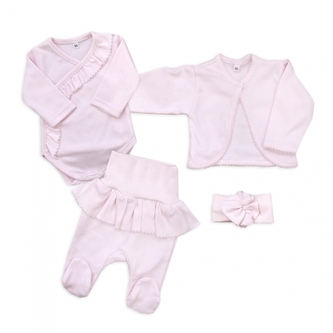 4-dílná bavlněná sada pro miminko do porodnice, sv. růžová; 50 (0-1m)