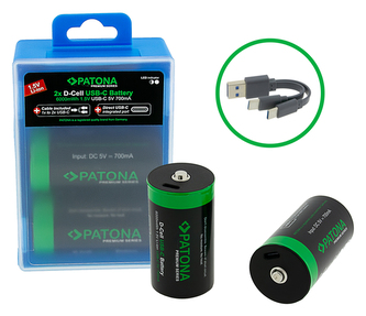 Aku LR20 mono D Li-lon 4000mAh 1,5V-2ks s USB-C nabíjením