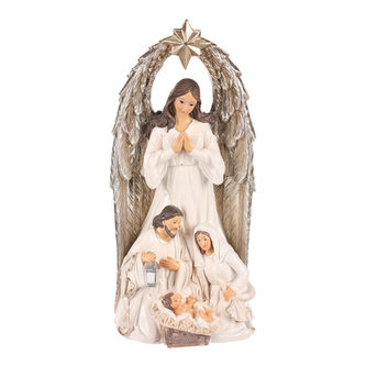 Svatá rodina s andělem - dekorace na postavení, polyresin, barva béžová.