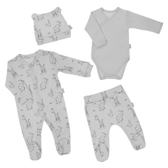Kojenecká soupravička do porodnice Nicol Baby Animals šedá - velikost 56 (0-3m)